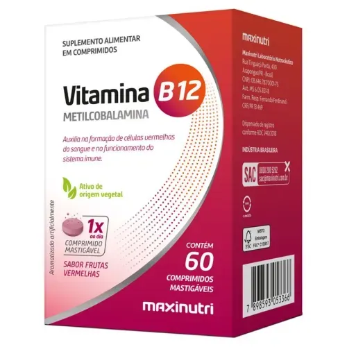 Vitamina B12 Mastigavel 60 Comprimidos Maxinutri