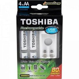 Carregador De Pilha Usb De 2Un Tipo Aa/Aaa + 4 Pilhas Rec.