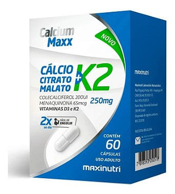 Cálcio Maxx Vitamina K2 + D3 - 60 Cápsulas - Maxinutri