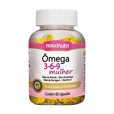 Ômega 3 6 9 Mulher Linhaça /Prímula/ Borragem / Vitamina E 60 Cáps - Maxinutri