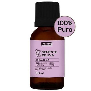 Óleo Natural De Semente De Uva 100% Puro Farmax 30Ml