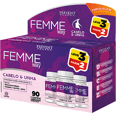 Femme Way Cabelo & Unha Leve 3 Pague 2 - 90 Cápsulas Prevent Pharma