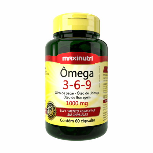 Ômega 3 6 9 Linhaça Borragem Vitamina E 1000mg 60Cáps - Maxinutri