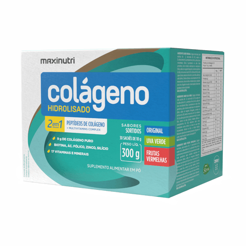 Colágeno Hidrolisado 2 em 1 Sortido sabores Uva verde e Frutas Vermelhas Maxinutri