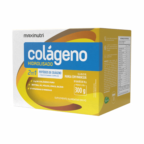 Colágeno Hidrolisado 2 Em 1 - Manga E Maracujá Sache 30x10g Maxinutri