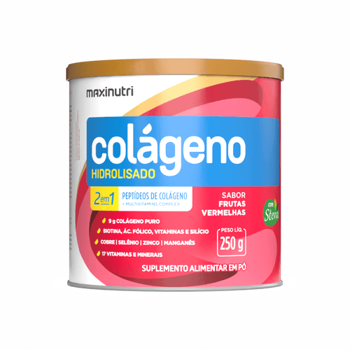 Colágeno Hidrolisado 2 em 1 250g em Pó Frutas Vermelhas Maxinutri