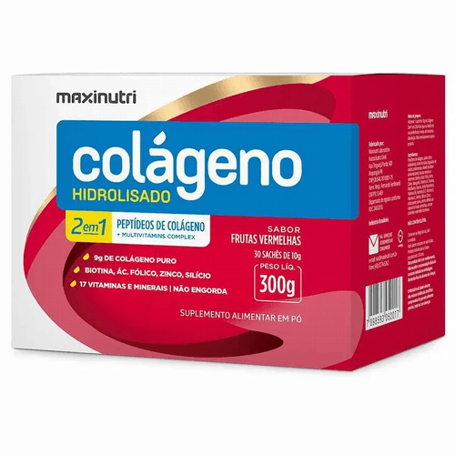 Colágeno Hidrolisado 2x1 Frutas Vermelhas 30 Saches de 10g Maxinutri