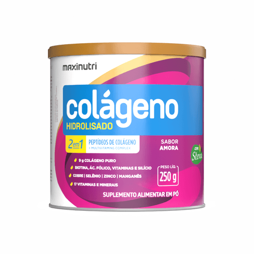 Colágeno Hidrolisado 2 em 1 Sabor Amora- Pote 250g Maxinutri