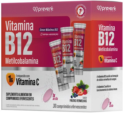 Vitamina B12+Vitamina C 1g 30cp Eferv Frutas Vermelhas - Prevent