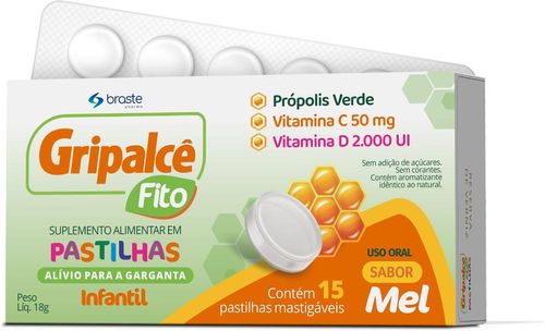 Gripalce Fito Vitamina C+D+Própolis 15 Past - Brasterapica